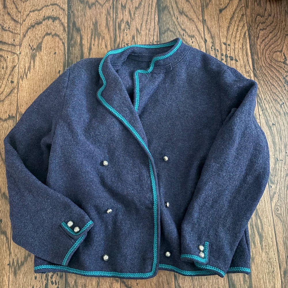 Navy wool with green trim, vintage Lands end jacket